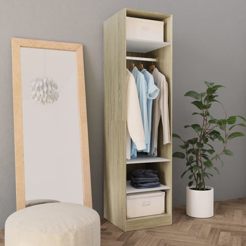ZNTS Wardrobe White and Sonoma Oak 50x50x200 cm Engineered Wood 800239
