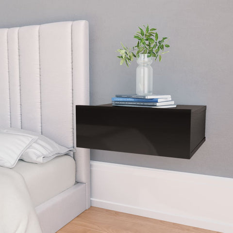ZNTS Floating Nightstands 2 pcs High Gloss Black 40x30x15 cm Engineered Wood 800321