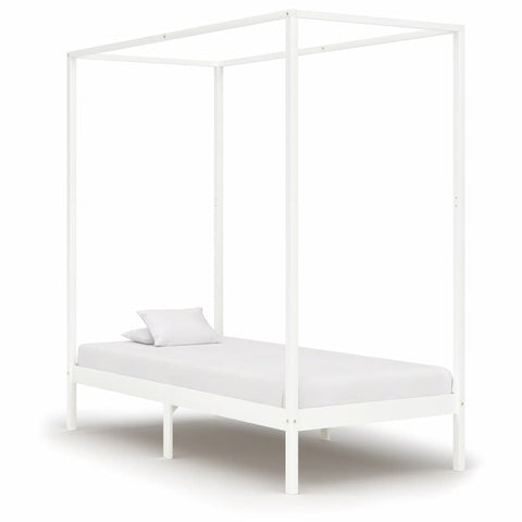 ZNTS Canopy Bed Frame without Mattress White Solid Wood 100x200 cm 283263