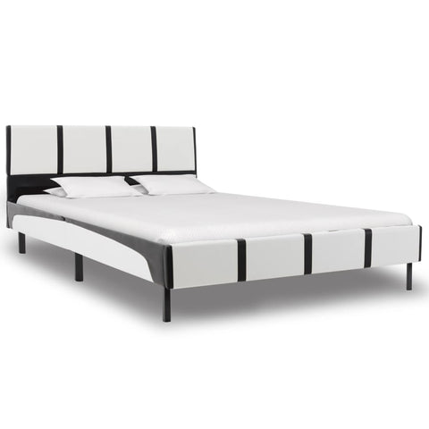 ZNTS Bed Frame White and Black Faux Leather 135x190 cm 4FT6 Double 280408