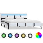 ZNTS Bed Frame with LED White and Black Faux Leather 120x190 cm 4FT Small Double 280419