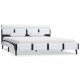 ZNTS Bed Frame with LED White and Black Faux Leather 120x190 cm 4FT Small Double 280419