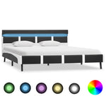 ZNTS Bed Frame with LED Grey and White Faux Leather 120x190 cm 4FT Small Double 280427