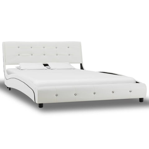 ZNTS Bed Frame White Faux Leather 120x190 cm 4FT Small Double 280431