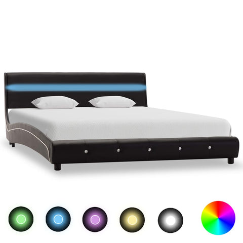 ZNTS Bed Frame with LED Black Faux Leather 135x190 cm 4FT6 Double 280448