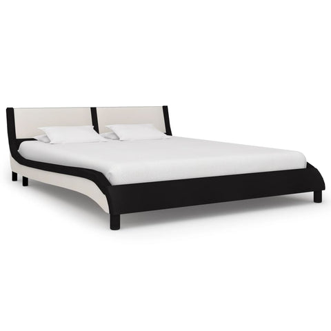ZNTS Bed Frame Black and White Faux Leather 150x200 cm 5FT King Size 280457