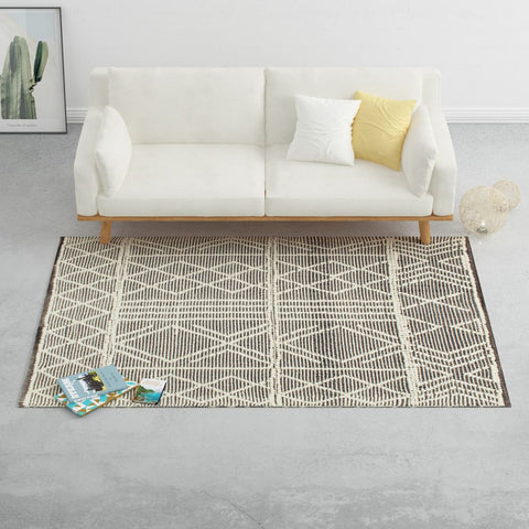 ZNTS Rug Handwoven Wool 80x150 cm Black/White 284376