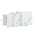 ZNTS Nesting Coffee Tables 3 pcs White Marble Effect 42x42x41.5 cm Tempered Glass 284737