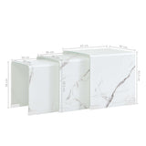 ZNTS Nesting Coffee Tables 3 pcs White Marble Effect 42x42x41.5 cm Tempered Glass 284737