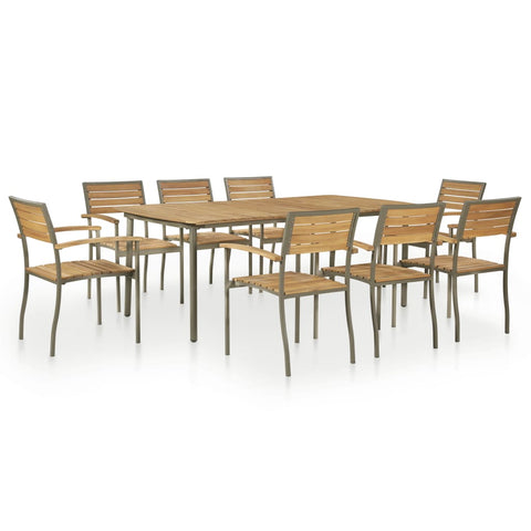 ZNTS 9 Piece Outdoor Dining Set Solid Acacia Wood and Steel 47296