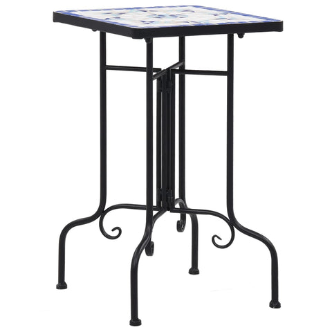 ZNTS Mosaic Side Table Blue and White Ceramic 46710