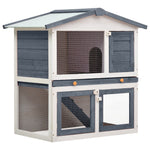ZNTS Outdoor Rabbit Hutch 3 Doors Grey Wood 170837
