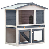 ZNTS Outdoor Rabbit Hutch 3 Doors Grey Wood 170837