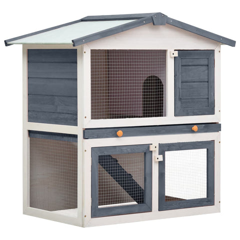 ZNTS Outdoor Rabbit Hutch 3 Doors Grey Wood 170837