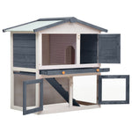 ZNTS Outdoor Rabbit Hutch 3 Doors Grey Wood 170837