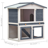 ZNTS Outdoor Rabbit Hutch 3 Doors Grey Wood 170837