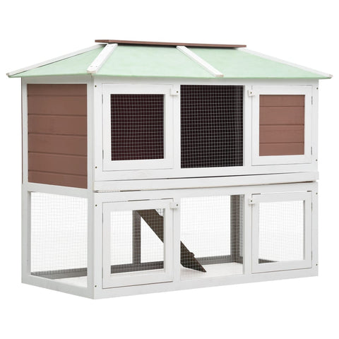 ZNTS Animal Rabbit Cage Double Floor Brown Wood 170850