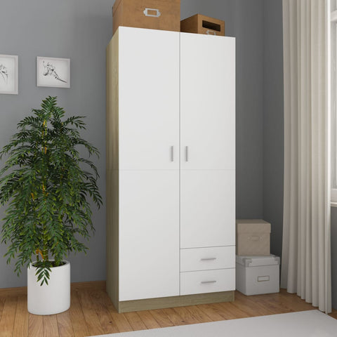 ZNTS Wardrobe White and Sonoma Oak 80x52x180 cm Engineered Wood 800644