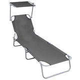 ZNTS Folding Sun Lounger with Canopy Grey Aluminium 47772