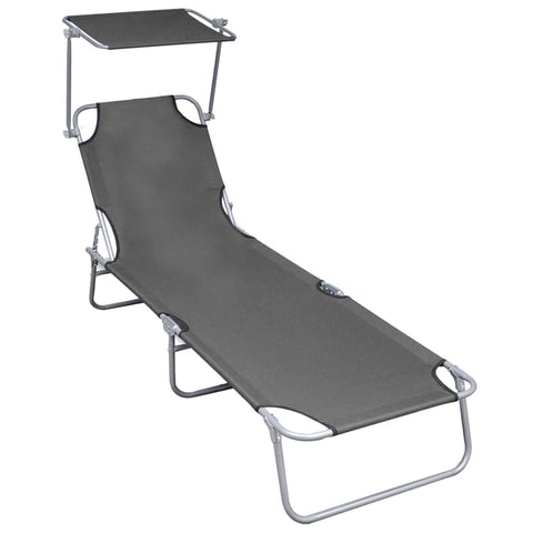 ZNTS Folding Sun Lounger with Canopy Grey Aluminium 47772