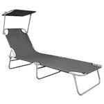 ZNTS Folding Sun Lounger with Canopy Grey Aluminium 47772