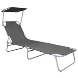 ZNTS Folding Sun Lounger with Canopy Grey Aluminium 47772