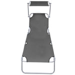 ZNTS Folding Sun Lounger with Canopy Grey Aluminium 47772