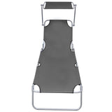 ZNTS Folding Sun Lounger with Canopy Grey Aluminium 47772