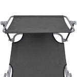 ZNTS Folding Sun Lounger with Canopy Grey Aluminium 47772