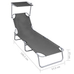 ZNTS Folding Sun Lounger with Canopy Grey Aluminium 47772