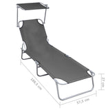 ZNTS Folding Sun Lounger with Canopy Grey Aluminium 47772