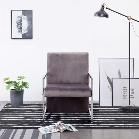 ZNTS Armchair with Chrome Feet Dark grey Velvet 282359