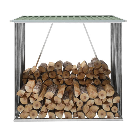 ZNTS Garden Log Storage Shed Galvanised Steel 163x83x154 cm Green 47089