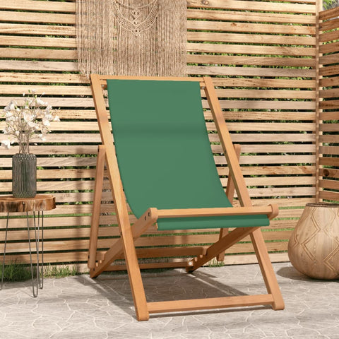 ZNTS Folding Beach Chair Solid Teak Wood Green 47416