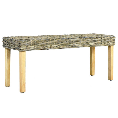 ZNTS Bench 110 cm Natural Kubu Rattan and Solid Mango Wood 285791