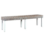 ZNTS Bench 160 cm White Natural Kubu Rattan and Solid Mango Wood 285792