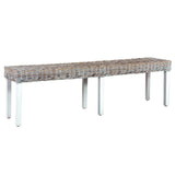 ZNTS Bench 160 cm White Natural Kubu Rattan and Solid Mango Wood 285792