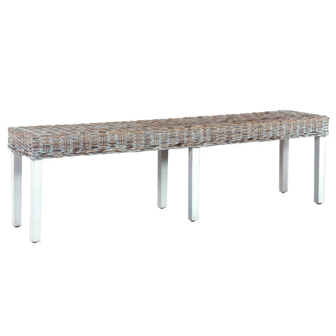ZNTS Bench 160 cm White Natural Kubu Rattan and Solid Mango Wood 285792