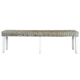 ZNTS Bench 160 cm White Natural Kubu Rattan and Solid Mango Wood 285792