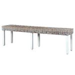 ZNTS Bench 160 cm White Natural Kubu Rattan and Solid Mango Wood 285792