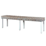 ZNTS Bench 160 cm White Natural Kubu Rattan and Solid Mango Wood 285792