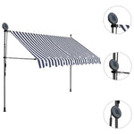 ZNTS Manual Retractable Awning with LED 250 cm Blue and White 145844