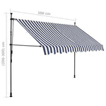 ZNTS Manual Retractable Awning with LED 300 cm Blue and White 145845
