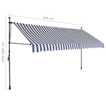 ZNTS Manual Retractable Awning with LED 350 cm Blue and White 145846