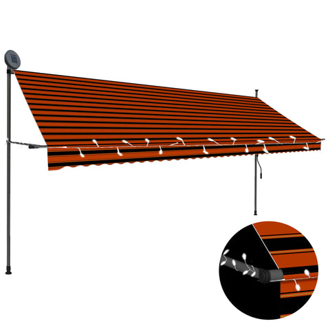ZNTS Manual Retractable Awning with LED 400 cm Orange and Brown 145882