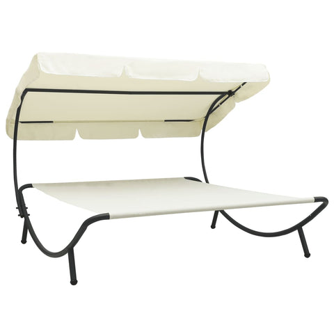 ZNTS Outdoor Lounge Bed with Canopy Cream White 48071