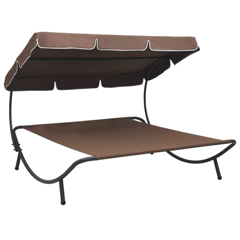ZNTS Outdoor Lounge Bed with Canopy Brown 48072