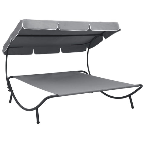 ZNTS Outdoor Lounge Bed with Canopy Grey 48073