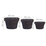 ZNTS 3 Piece Stackable Firewood Basket Set Dark Brown Willow 286986