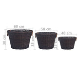 ZNTS 3 Piece Stackable Firewood Basket Set Dark Brown Willow 286986